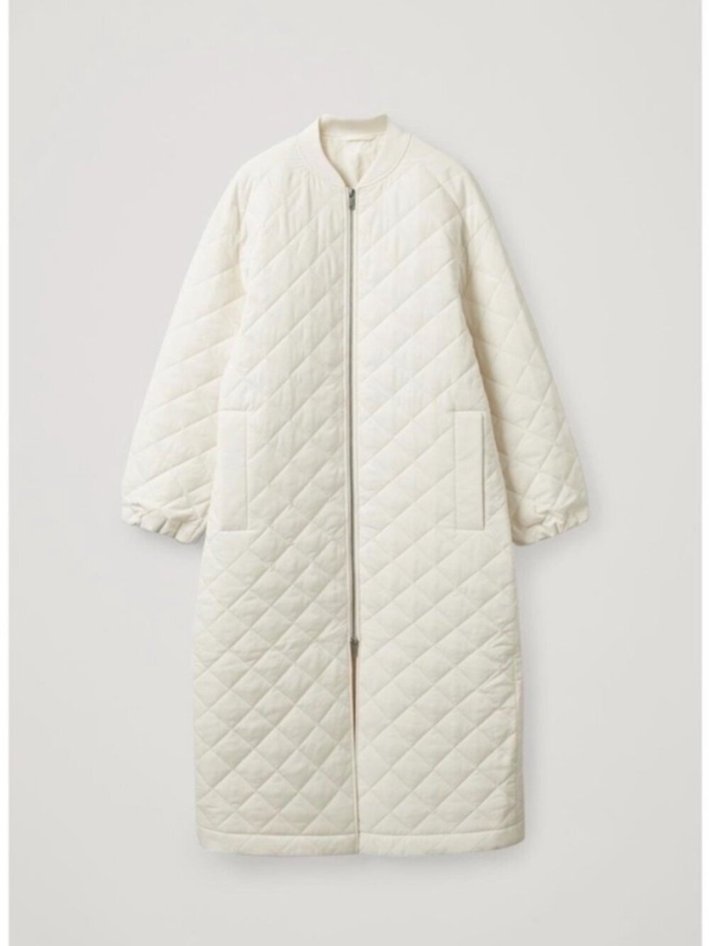 COS Longline Quilted Coat in white Women's size 2 - Picture 2 of 13